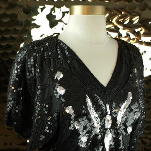 Black + Silver TINA Sequin Butterfly Top